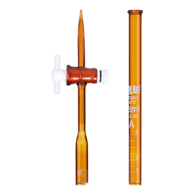 比克曼生物 湘玻玻璃滴定管微量酸式堿式通用聚四氟乙烯棕色透明實(shí)驗(yàn)室可過檢 【25ml】聚四氟棕色
