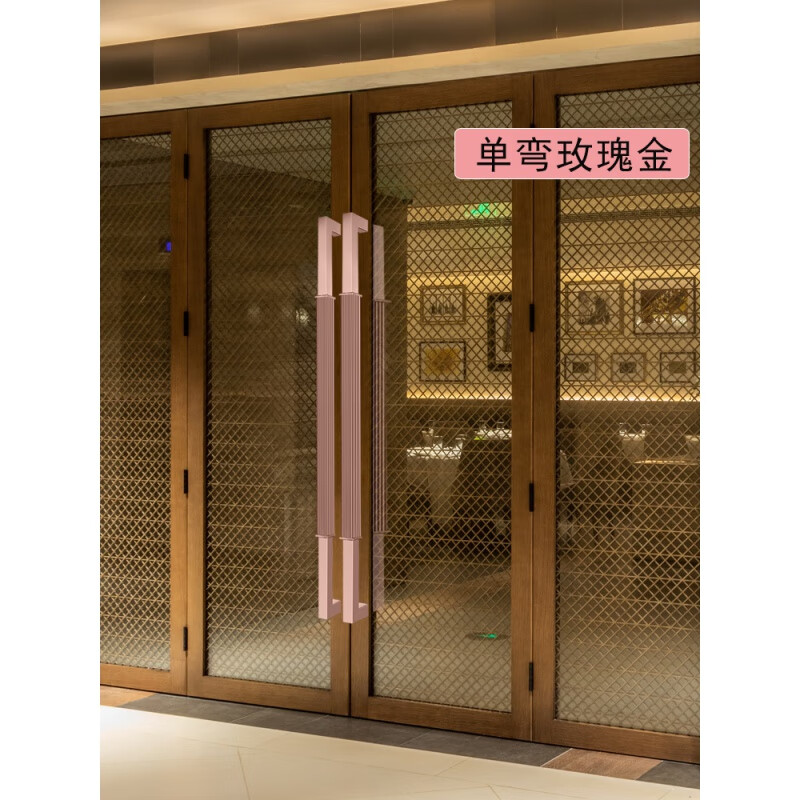 新中式条纹不锈钢门金色大门侧装推拉ktv包厢门 双弯/玫瑰金 特厚1.