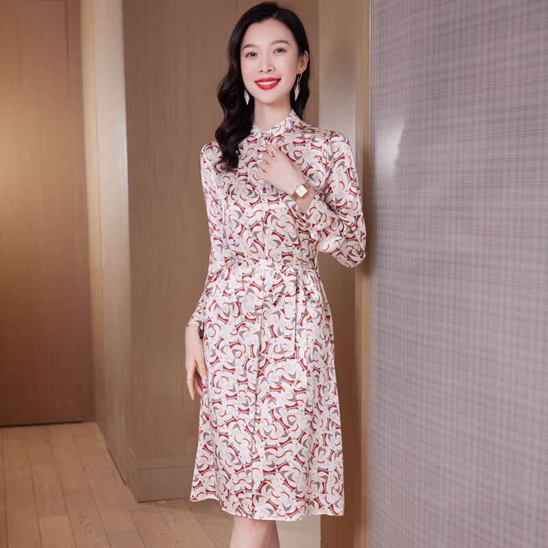 锦裳淑真丝桑蚕丝连衣裙女2024早春新款连衣裙重磅高端精致遮肚显气质