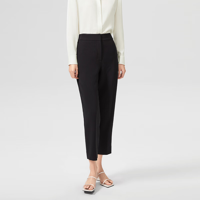 OVV【日本进口三醋酸】OVV2022春夏新款女装弹力后腰简约通勤休闲裤 黑色01 S