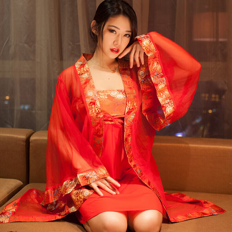 古装宫廷风女古代肚兜睡衣情绪寝服诱惑性感透明宽松内衣 红色吊带