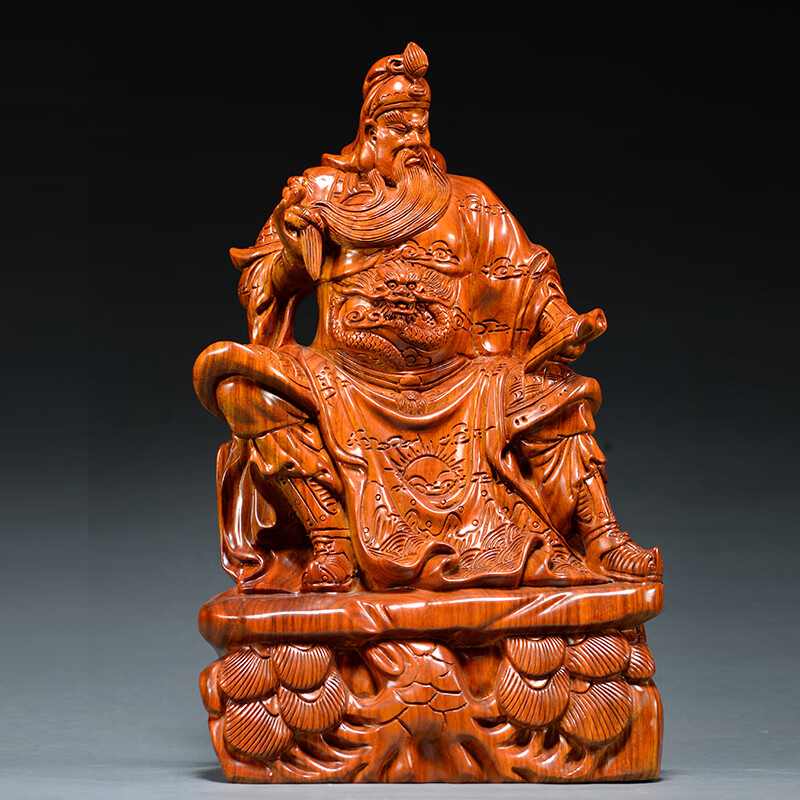 关公摆件实木雕刻武财神像夜读春秋家居装饰工艺品 花梨木整木精雕高