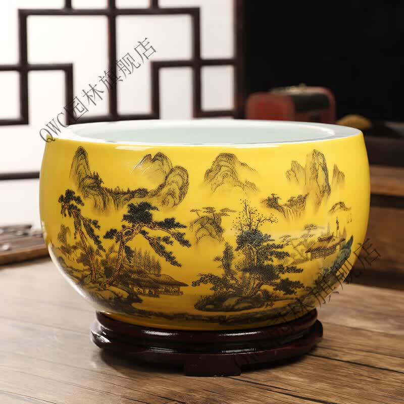 山水图( 底座) 陶瓷 小号直径19cm高度12cm