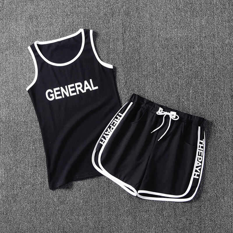 勒足男夏天运动背心裤衩超短裤两件套装夏季男士背心短裤休闲运动套装