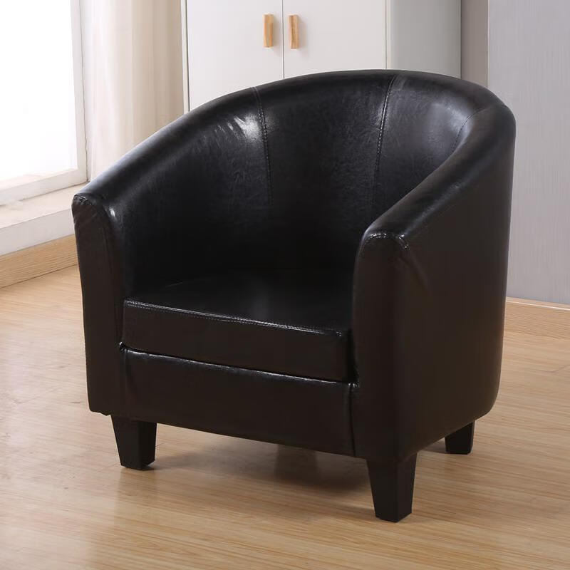 姿单人沙发布艺 懒人沙发椅 小户型实木皮沙发创意咖啡厅沙发 黑色皮