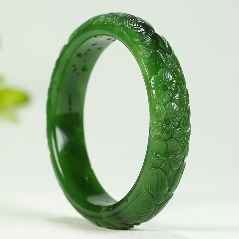 春龍 鏤空雕花玉手鐲女和田玉手鐲碧玉手鐲玉鐲帶證書送媽媽女友禮物  60到61