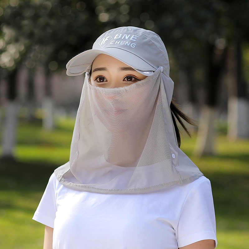 蓓莉卡 遮阳鸭舌帽女夏天带面罩面纱韩版帽子女户外运动帽太阳帽防晒