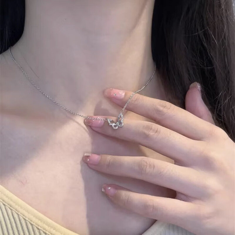老银匠999纯银项链女款轻奢小众设计感蝴蝶锁骨链气质2023新款 999足银 玫瑰金色【挚爱礼盒】