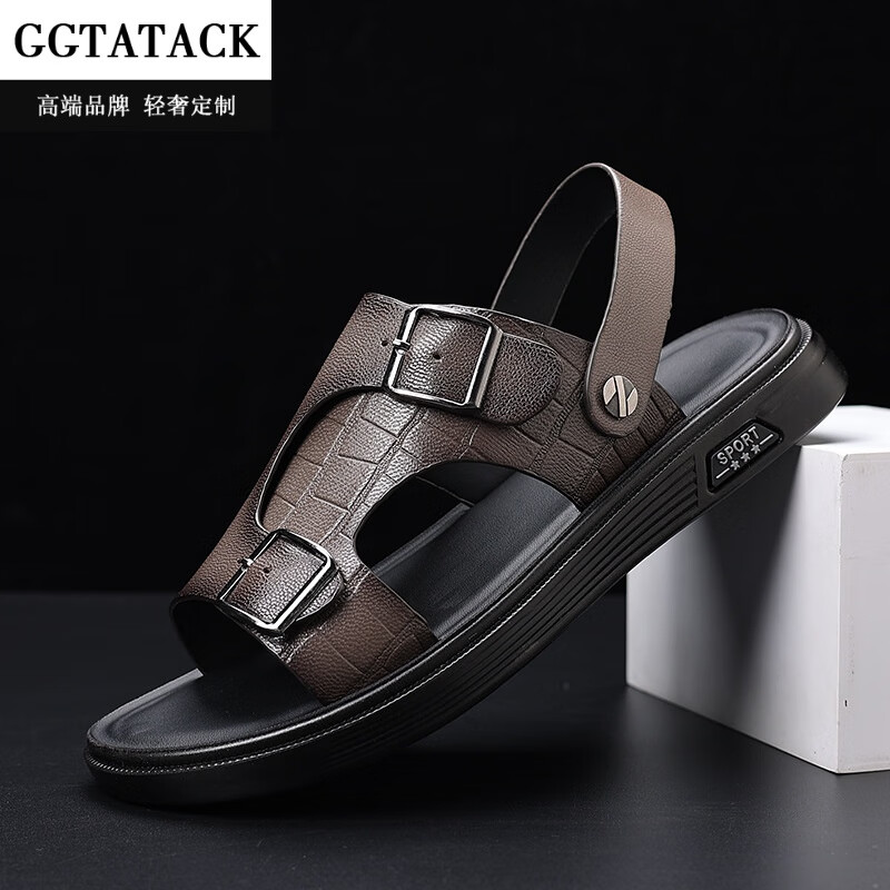 ggtatack品牌轻奢男鞋夏季头层男士凉鞋室外沙滩鞋皮凉拖休闲男款户外
