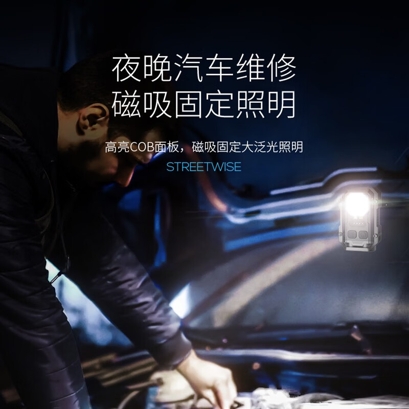 微笑鲨迷你超亮工作灯磁吸式led手电筒小强光充电多功能汽修维修灯随身 透明灰【4-8小时续航 强磁吸附】