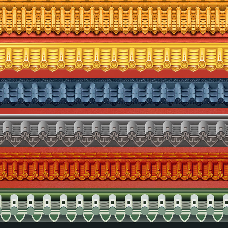 仿古瓦墙纸房檐片中式建宫殿围院屋顶3d琉璃屋檐装饰壁 宽30cm以下每