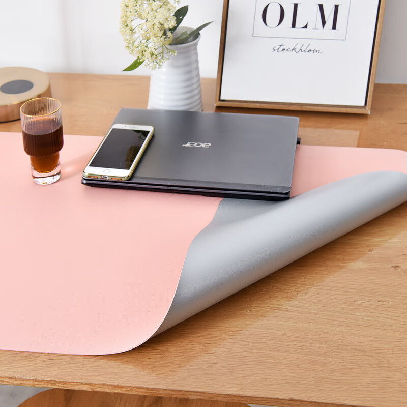 防水大号鼠标男士办公可定制女学生键盘垫 双面双色皮质【粉与灰】 30