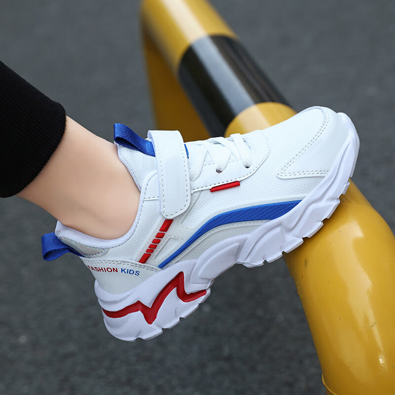 贝天熊(BeiTianXiong)儿童运动鞋秋冬童鞋中大童革面棉鞋保暖跑步鞋轻便男女童鞋 BRH-P308白蓝红【革面】 40 内长25.4/脚24.4