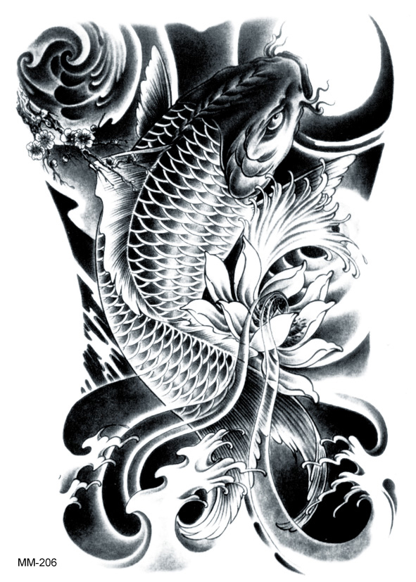 新品大鲤鱼 花臂 纹身贴膏 男女防水 纹身贴膏纸 手臂仿真刺青半臂贴