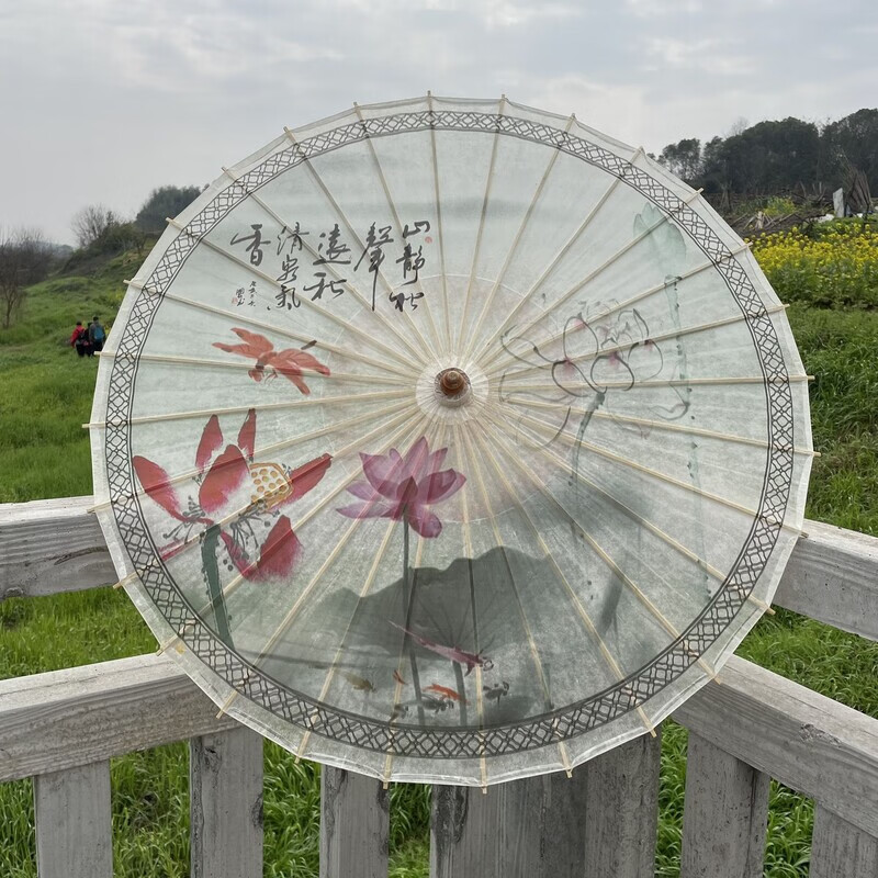 油纸伞防雨桐油水墨风古风古典中国装饰演出手工舞蹈雨伞 荷花 送中国