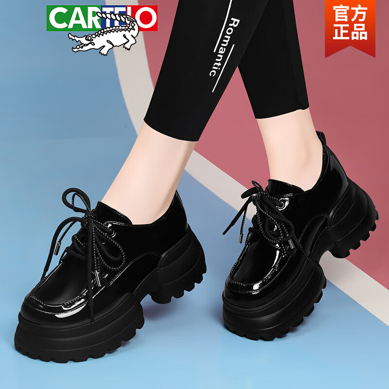 品牌厚底乐福鞋真皮女2022春秋季新款高跟英伦风单鞋黑色漆皮小皮鞋女