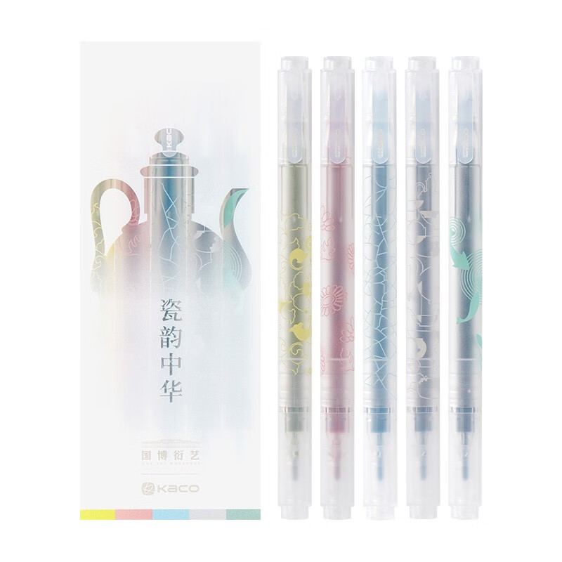 kaco 国博联名款 双头荧光笔淡彩色系国风记号笔标记划重点学生用  瓷