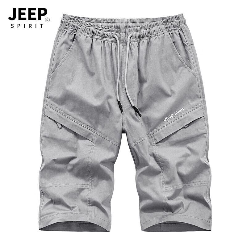 吉普（JEEP）夏季新品纯棉休闲短裤男多口袋工装短裤男士户外大码五分裤中裤潮 灰色 M