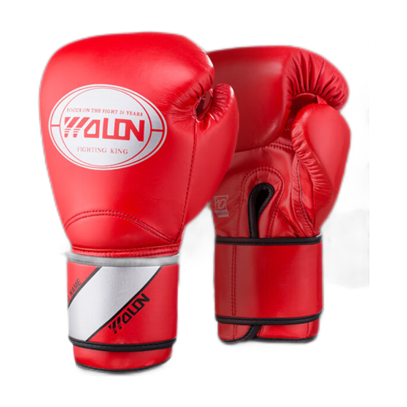 WOLON 拳擊手套男女成人散打自由搏擊泰拳打沙包拳套 格斗比賽訓(xùn)練手套 新款紅色 16OZ