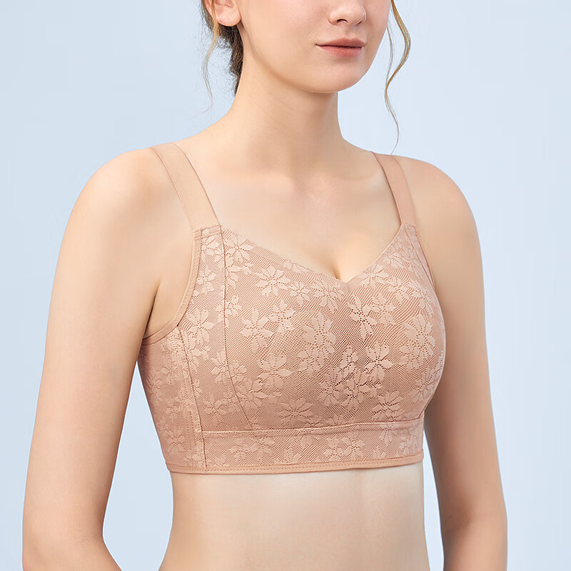 千奈美无痕提花大胸显小收副乳防下垂显瘦文胸内衣 樱桃红 L (80BCD/75E)