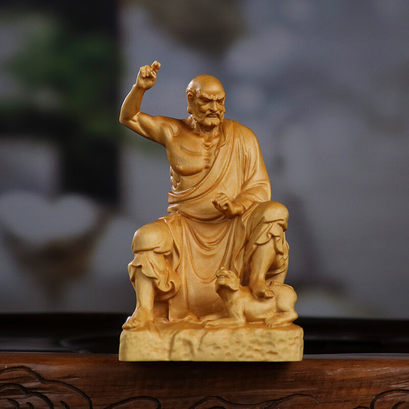 木雕伏虎罗han汉摆件新中式木质家居客厅礼品收藏品摆饰 伏虎罗汉