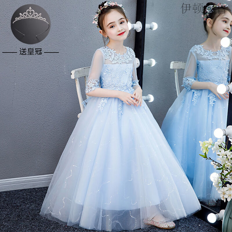 伊顿德鲁 儿童礼服钢琴演奏女童公主裙高端主持人花童婚礼小女孩婚纱演出服 698816蓝色  160怎么看?