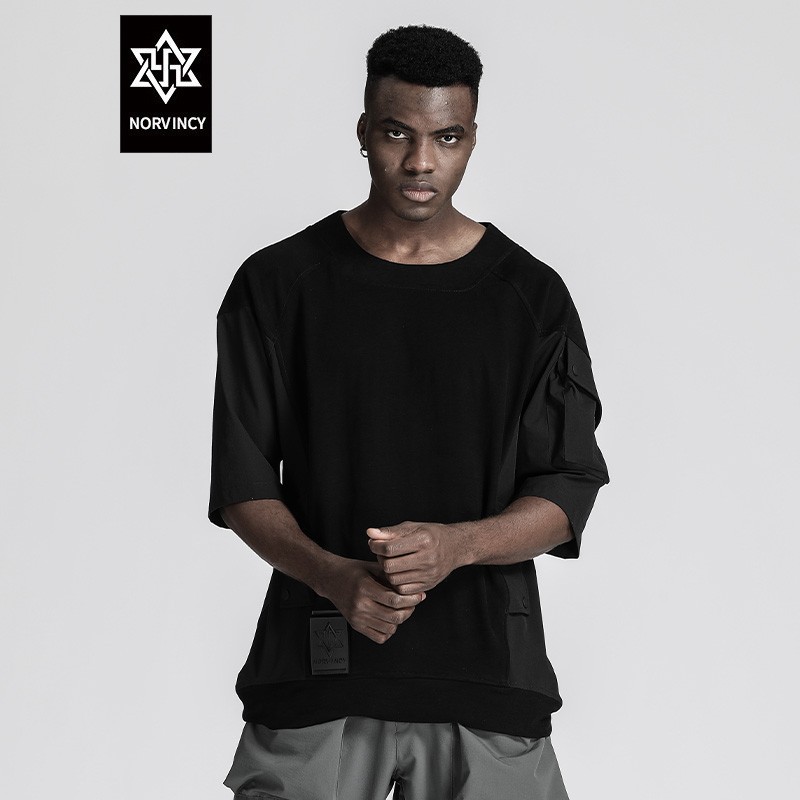 诺凡希 短袖t恤男肩臂口袋绣标宽松短袖男ins潮流短袖t恤男夏季新款