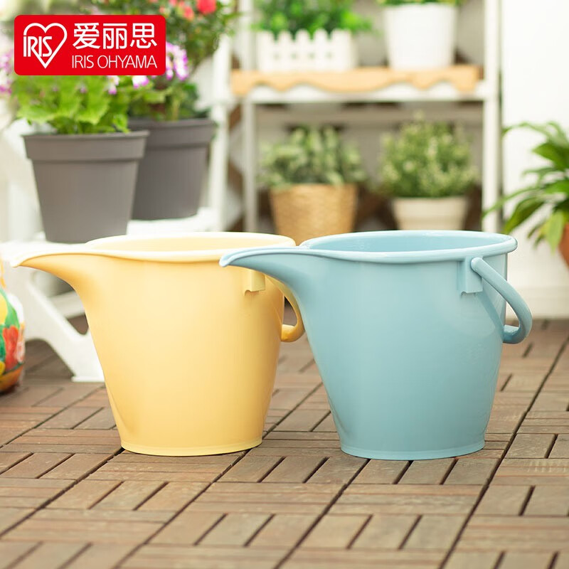 愛麗思（IRIS）家用刻度桶加厚園藝種菜用品施肥塑料帶刻度澆水桶 天藍(lán)色8L