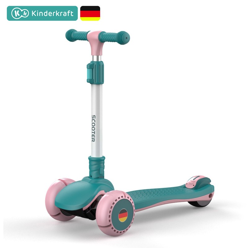 Kinderkraft 德国滑板车儿童宝宝滑滑车幼儿1-3岁三轮闪光踏板车可折升降溜溜车 无座粉