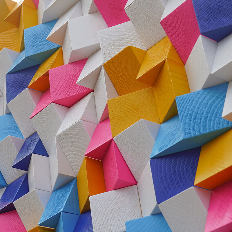 大锲原木实木木质斜三角拼图拼花彩色马赛克电视背景墙客厅