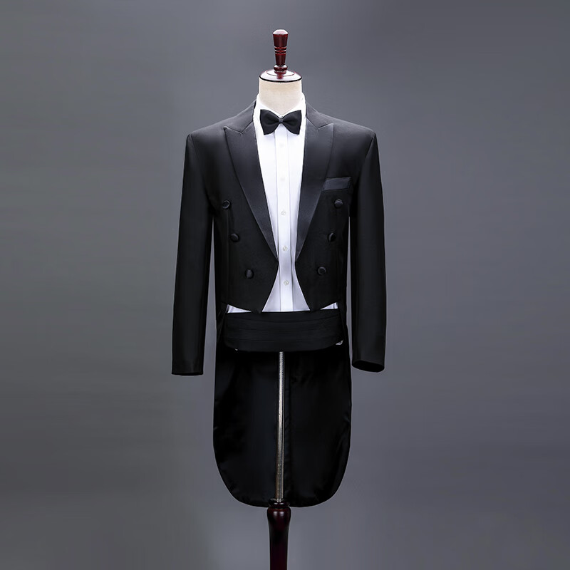 魔术师主持指挥舞蹈表演服 黑色01 上衣外套 领结 s 身高165体重110斤