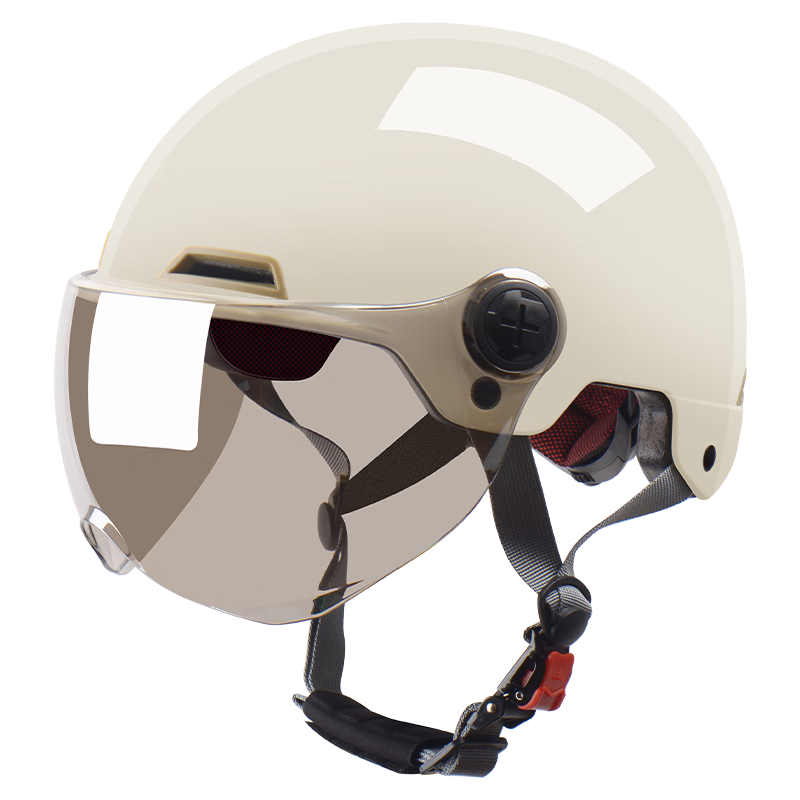 YEMA 野马 3C认证351-2S电动车头盔女夏季半盔男摩托车安全帽 卡其白+咖短镜