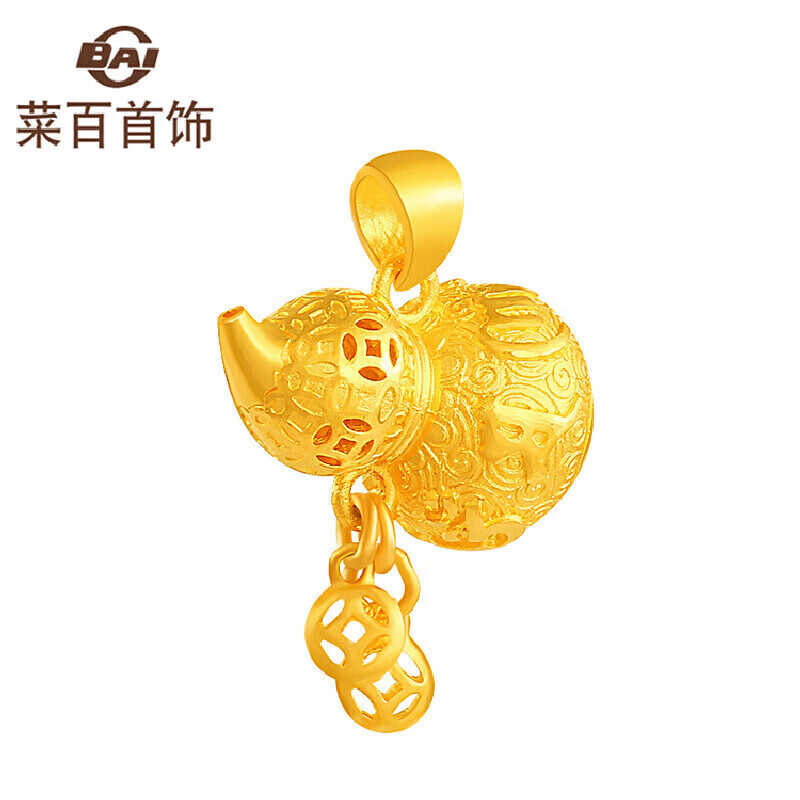 菜百首饰 黄金吊坠 足金六字真言福禄葫芦吊坠 计价 约4.1克情人节礼物