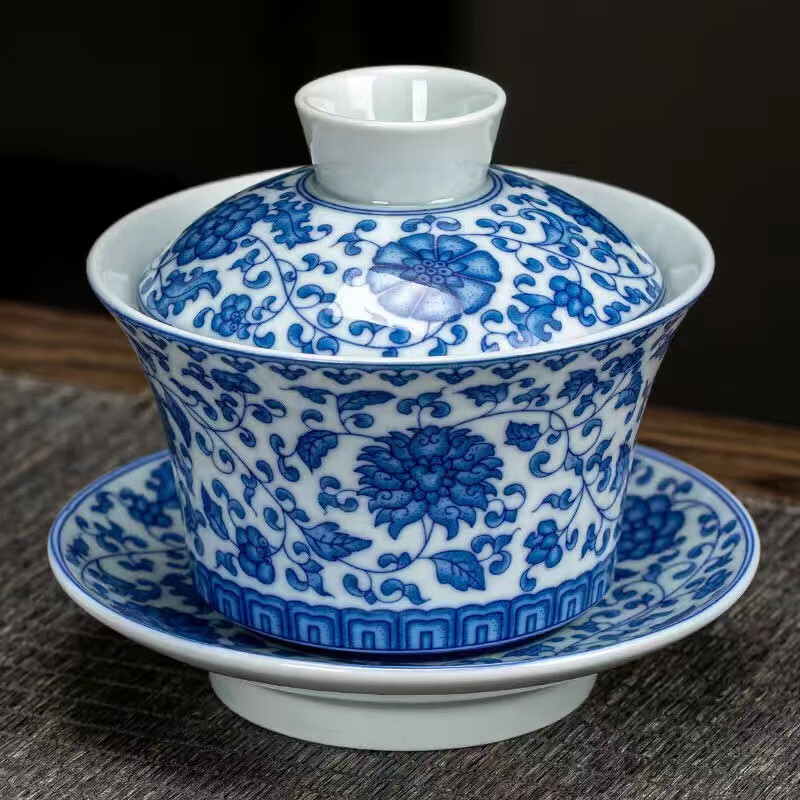 瑾睿茗瓷景德镇三才盖碗大号陶瓷不烫手茶杯单个青花瓷精品高端茶具
