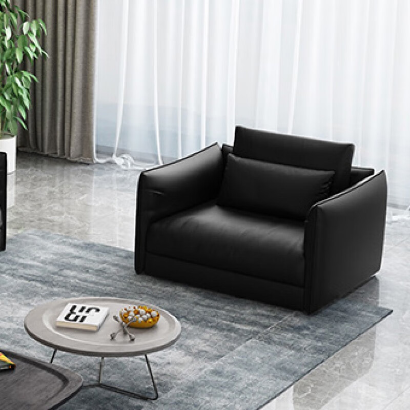 生态宜家意式真l皮沙发极简简约现代黑色别墅德驰华意风格设计师款 双