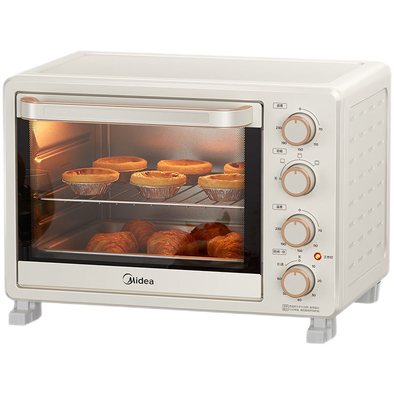 美的（Midea）家用电烤箱25升 小型多功能 机械式操控 上下独立控温 专业烘焙易操作可定时 PT25系列 杏色款