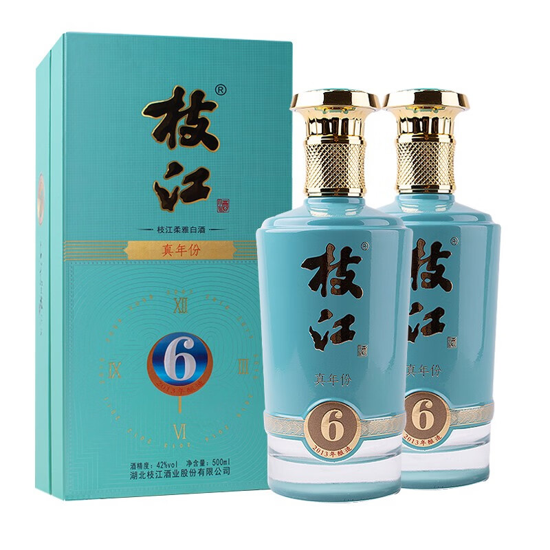 枝江白酒 42度 枝江真年份6 柔雅白酒 500ml*2瓶装