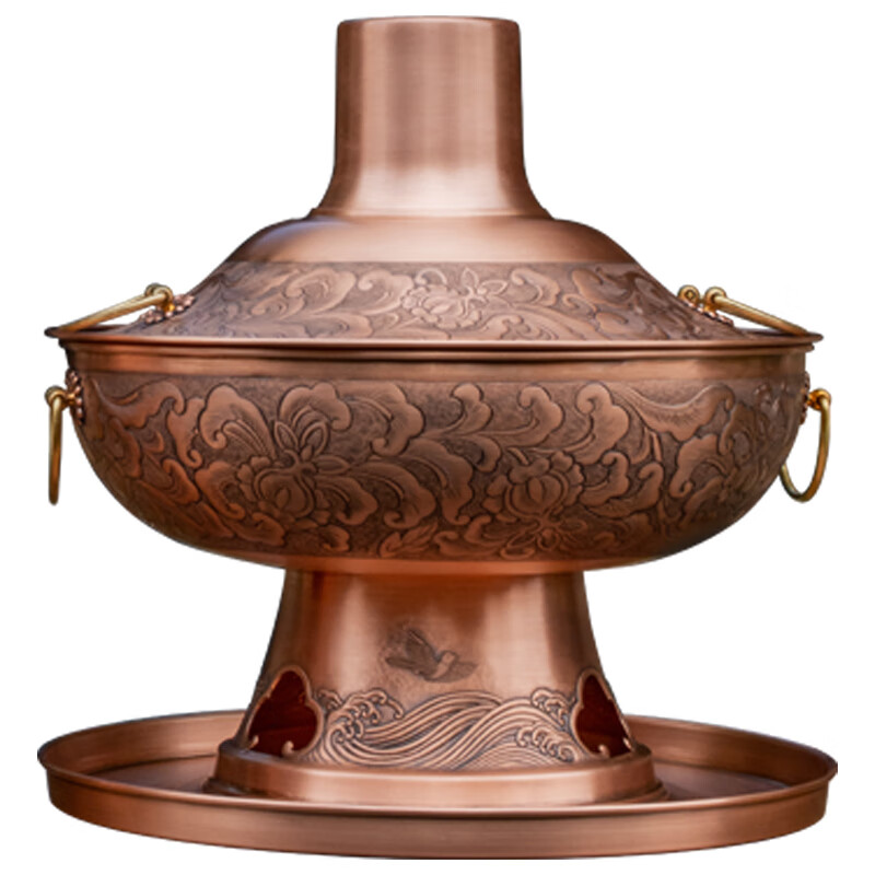 尚銅堂国级黄俊军技能大师工作室手工锻錾收藏级老北京紫铜炭火锅 加大火锅 32cm