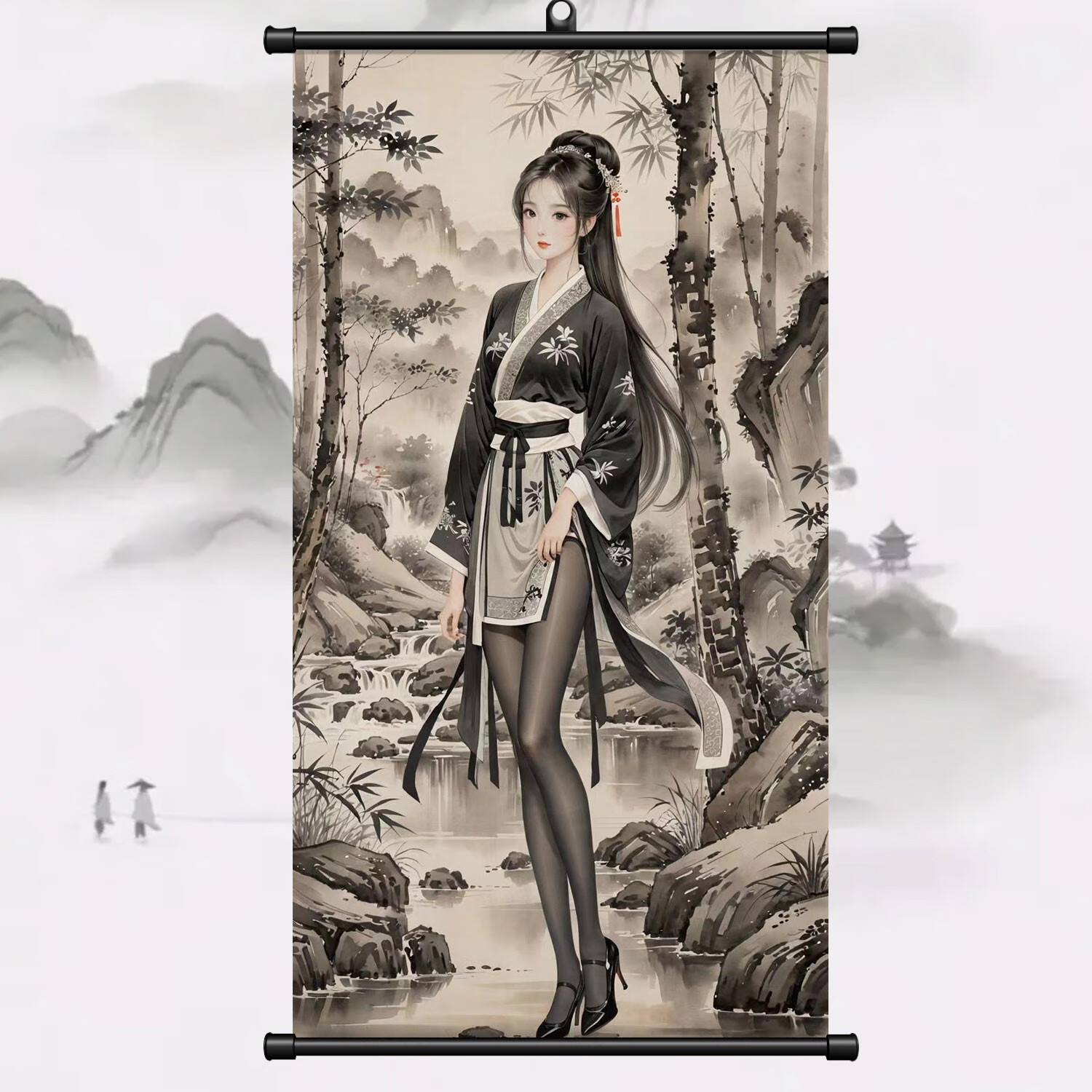 山头林村搞笑仕女图 仕女图仿古挂画挂画黑丝古风搞笑恶搞兄弟朋友