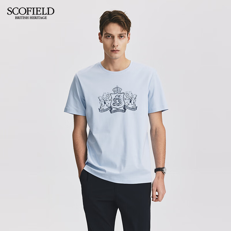 Scofield男士24年夏季新款长绒棉印花圆领舒适短袖全棉休闲T恤 浅灰色 M (170)