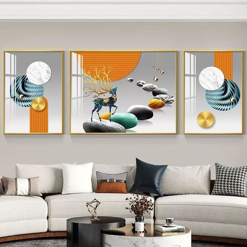 墙挂画大气晶瓷画三联画壁画墙画 a款 两边35*50中间70*50烤瓷平面