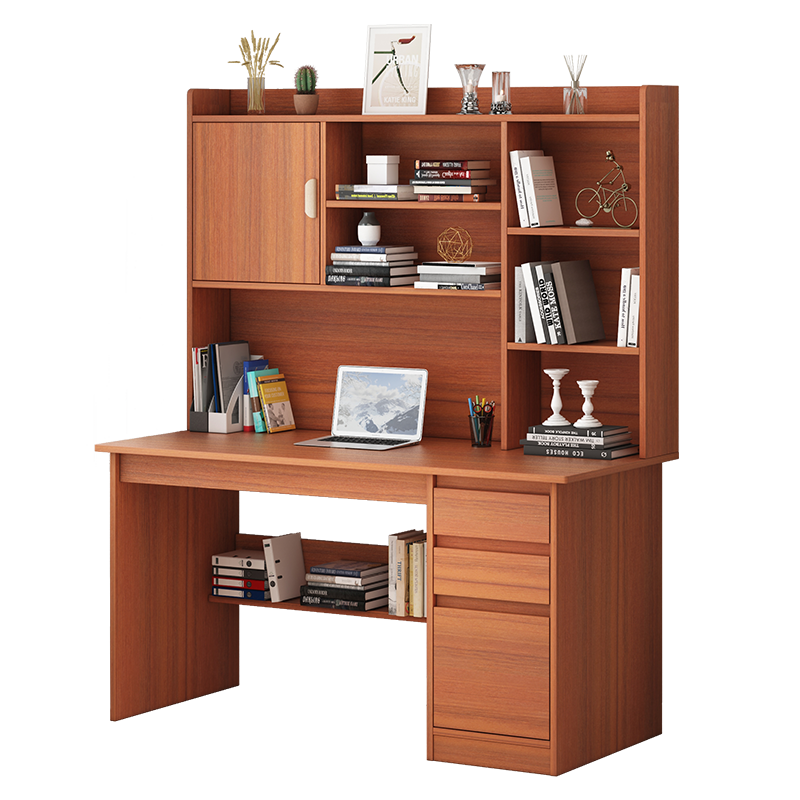 悦美妙电脑桌台式家用书桌书柜组合一体桌子学生学习桌写字桌 【升级豪华款+实木椅】暖白色120CM