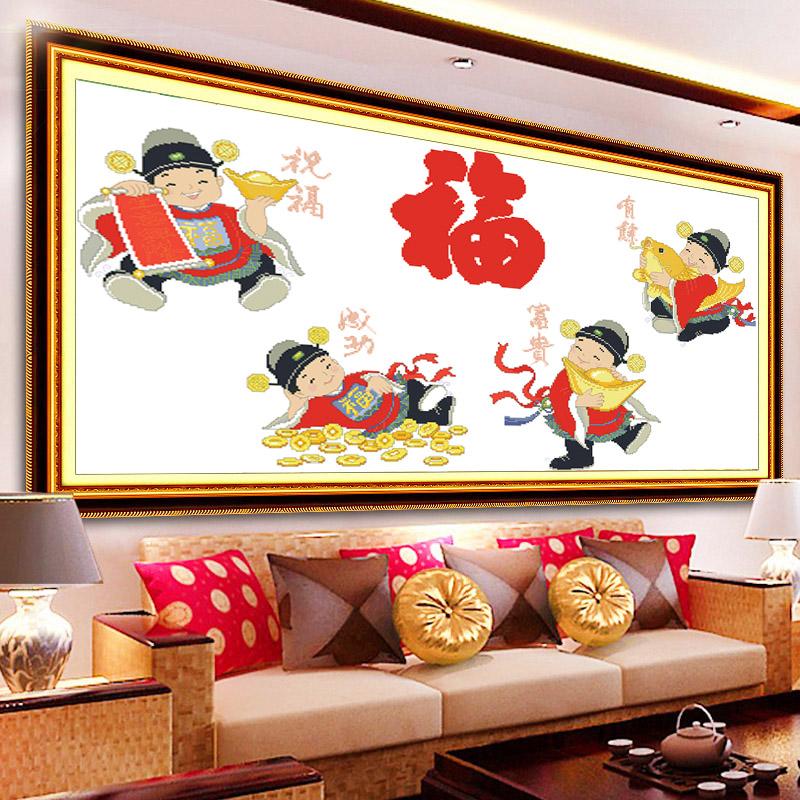 奈思财神十字绣新款客厅财神爷刺线绣简单好绣财源广进小幅挂画手工绣