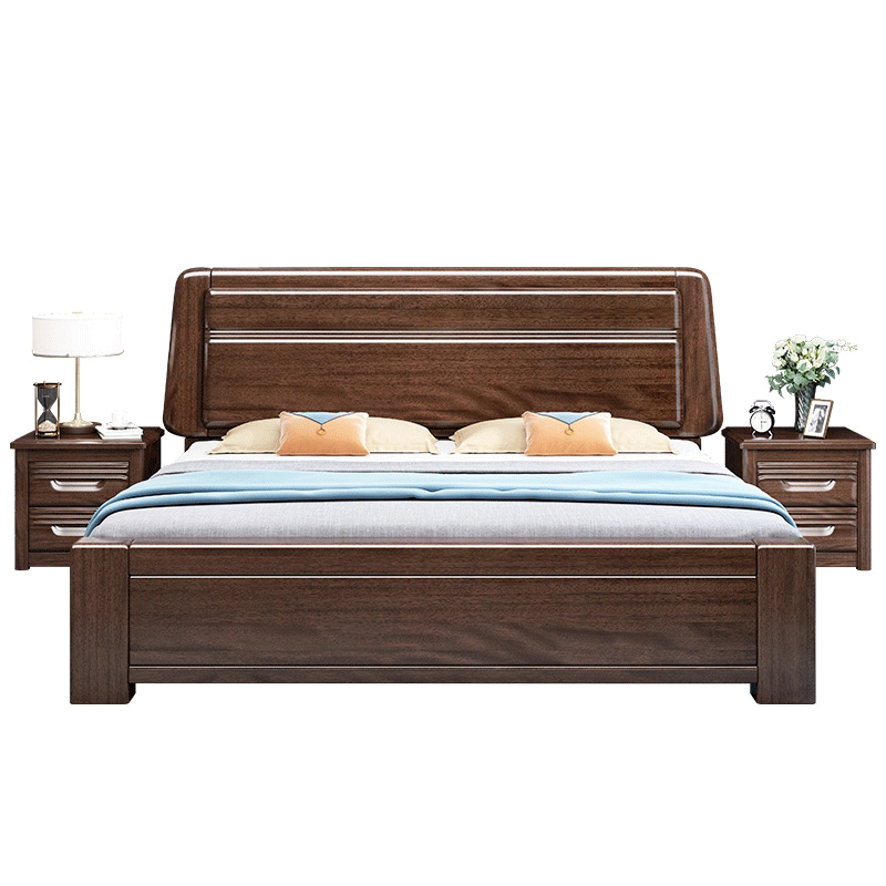 卡洛森床 金丝檀木实木床1.8米双人床中式床1.5米主卧床储物婚床 单床 1500*2000mm框架结构