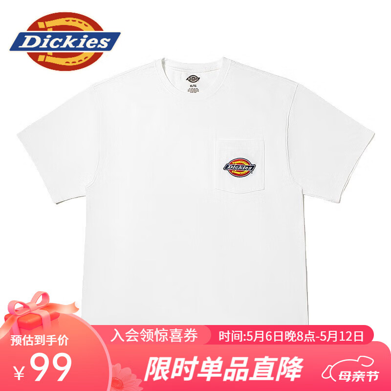 dickies商场同款工装灵感情侣小logo休闲短袖T恤DK011809 Y 白色 XL
