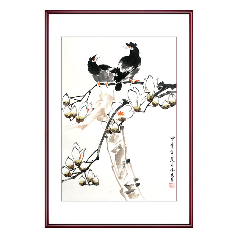 苏雅纯手绘真迹花鸟画宣纸画心四尺三开画心带框尺寸65*95厘水墨画