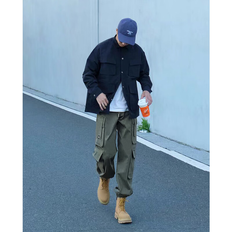 呢好酷搭配马丁靴的工装裤男春秋美式长裤高街痞帅大码男裤束脚裤子