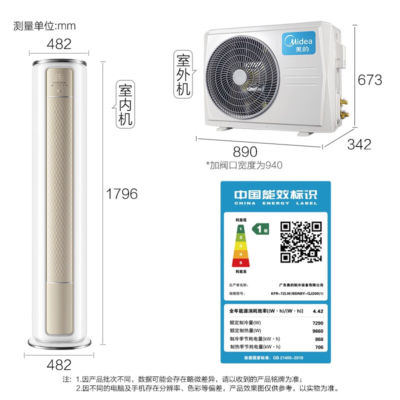 美的(Midea) 新一级 京锦 大3匹 智能家电 变频冷暖 客厅圆柱空调柜机 以旧换新 KFR-72LW/BDN8Y-QJ200(1)