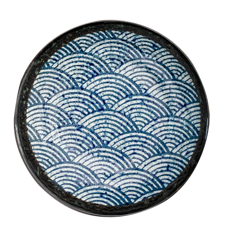 美濃燒（Mino Yaki） 美濃燒日式精美 實用餐具大號家用陶瓷海波紋 5.5英寸面碗【13.9CM*7.3CM】
