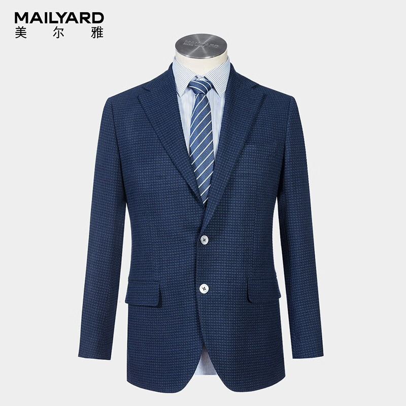 mailyard/美尔雅西服单件 羊毛商务休闲男士千鸟格西装外套 730 深蓝